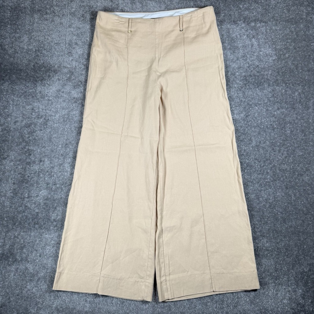 Lysse Pants Women's Large Beige Linen Blend Wide Leg Cropped Beachy Lightweight